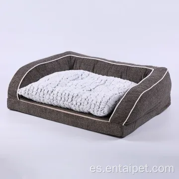 Faux Fur Dog Sofá Rectangular Bolster Bed